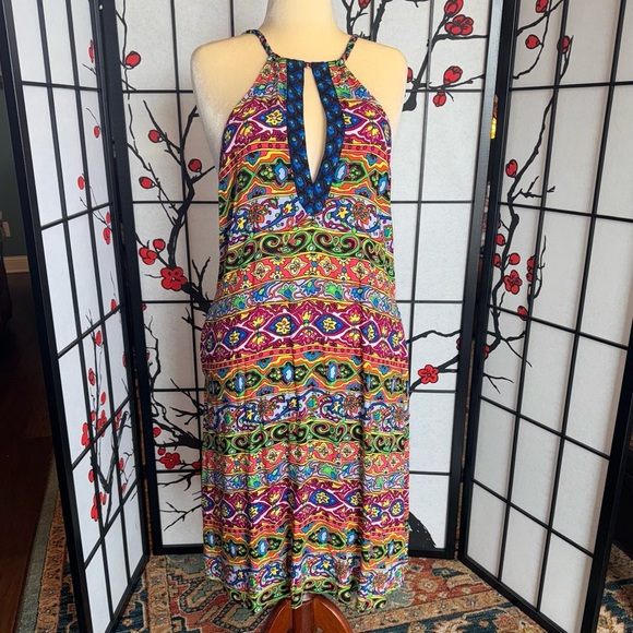 Nanette Lepore Sz Large Carnival Multicolor Summer Pocket Swim Cover Up Dress - Picture 1 of 14